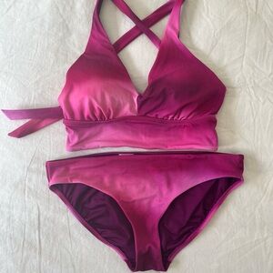 Athleta Bikini Plunge Top XS D/DD Medium Clean Bottom M Pink